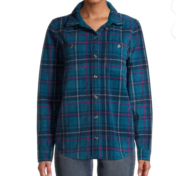 Tops - Fleece Plaid Shacket, Checkered Corsair Blue, Size XL